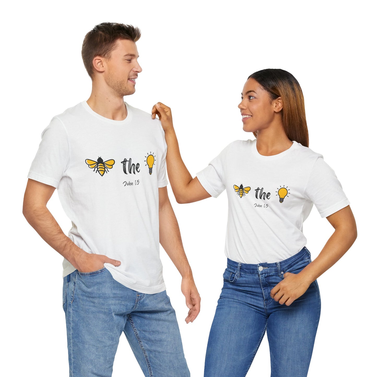 "Bee the Light" Jesus Shirt – Scripture T-Shirt for Men and Women Light and Cheerful Bee & Light Bulb Tee, Inspirational Gift, Summer Fashion, Nature Lover Shirt, Fun Daily Wear, Versatile Casual Top