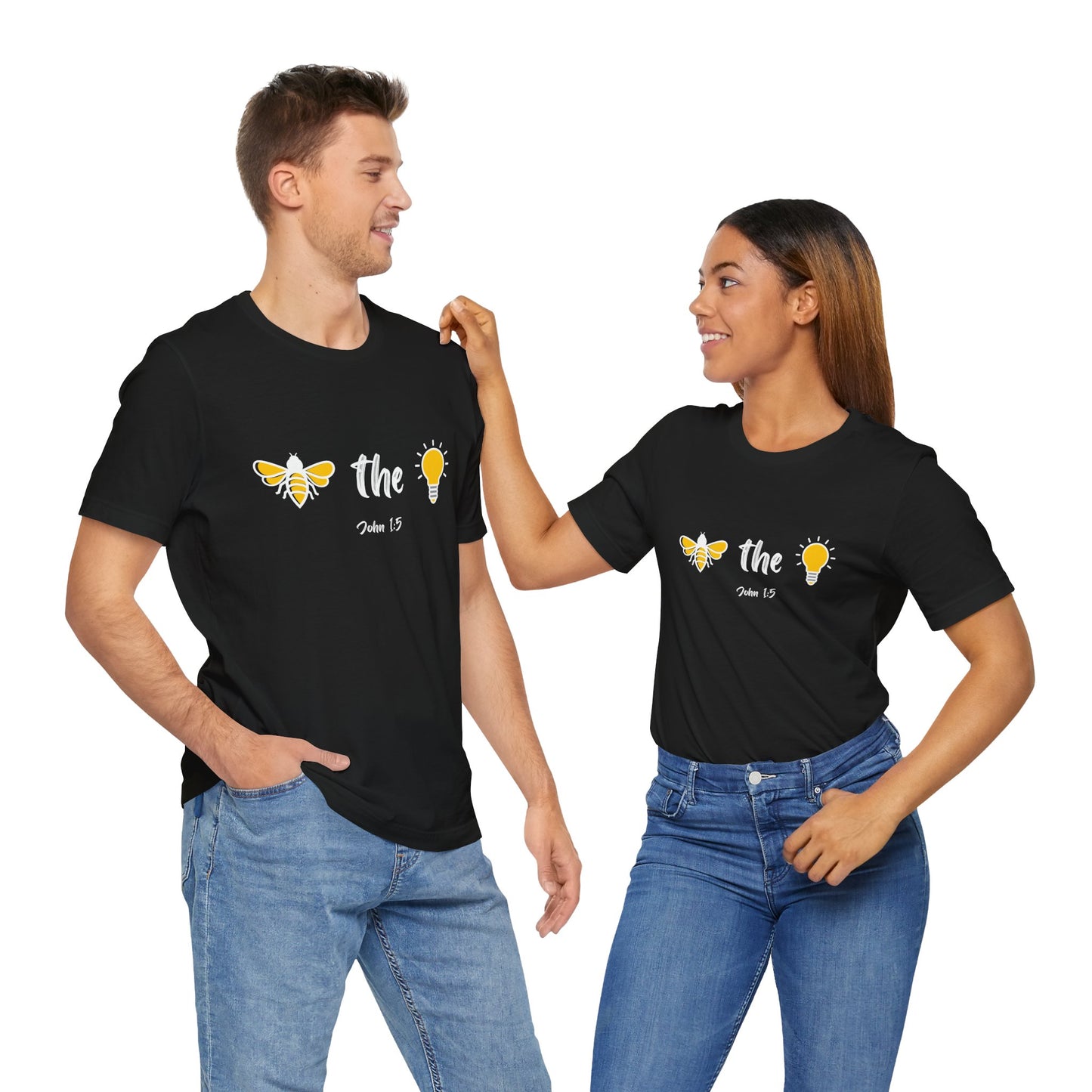 "Bee the Light" Jesus Shirt – Scripture T-Shirt for Men and Women Light and Cheerful Bee & Light Bulb Tee, Inspirational Gift, Summer Fashion, Nature Lover Shirt, Fun Daily Wear, Versatile Casual Top