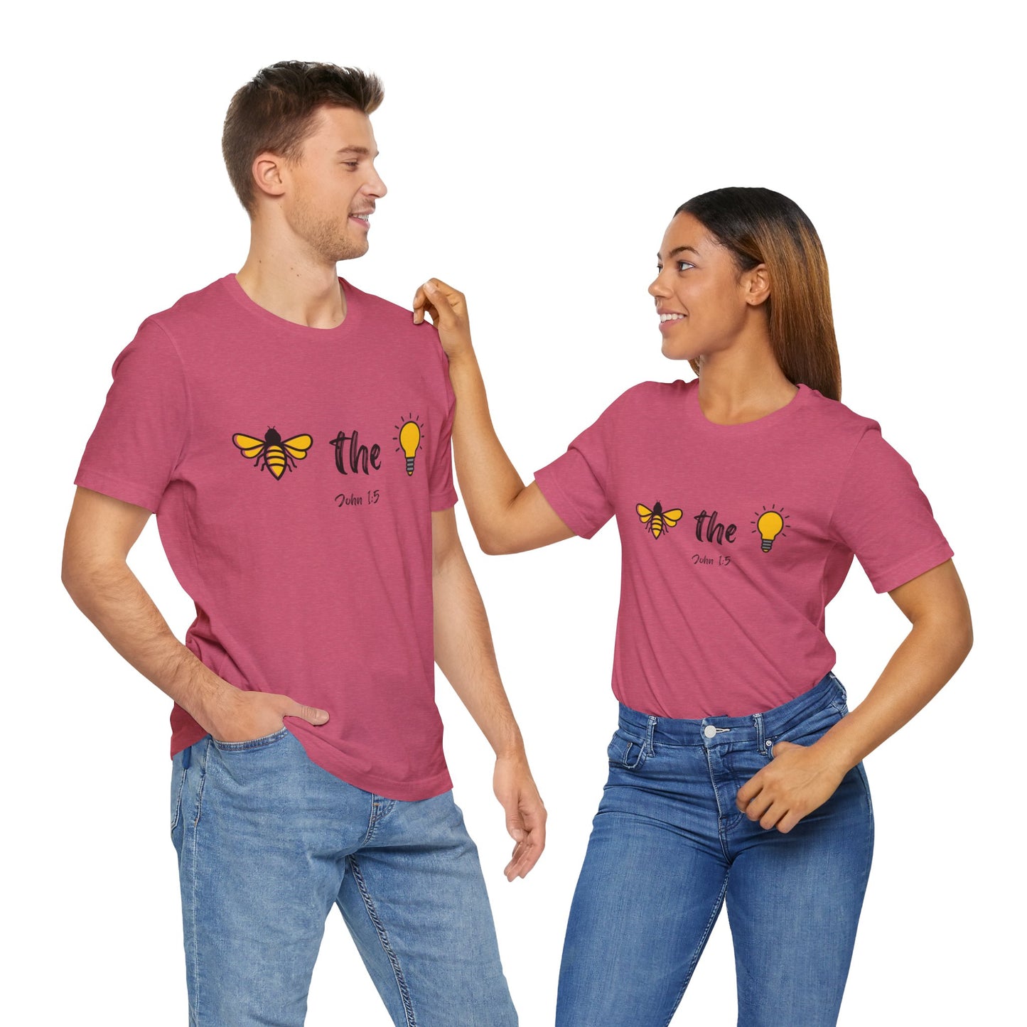"Bee the Light" Jesus Shirt – Scripture T-Shirt for Men and Women Light and Cheerful Bee & Light Bulb Tee, Inspirational Gift, Summer Fashion, Nature Lover Shirt, Fun Daily Wear, Versatile Casual Top