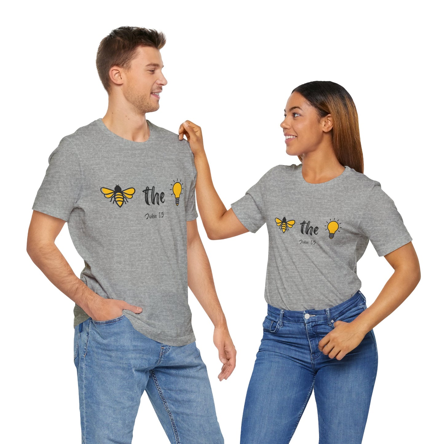 "Bee the Light" Jesus Shirt – Scripture T-Shirt for Men and Women Light and Cheerful Bee & Light Bulb Tee, Inspirational Gift, Summer Fashion, Nature Lover Shirt, Fun Daily Wear, Versatile Casual Top