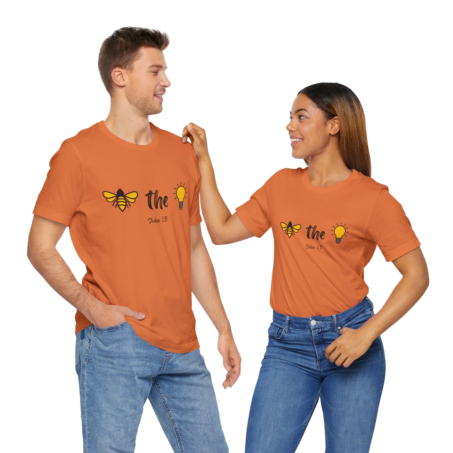 "Bee the Light" Jesus Shirt – Scripture T-Shirt for Men and Women Light and Cheerful Bee & Light Bulb Tee, Inspirational Gift, Summer Fashion, Nature Lover Shirt, Fun Daily Wear, Versatile Casual Top