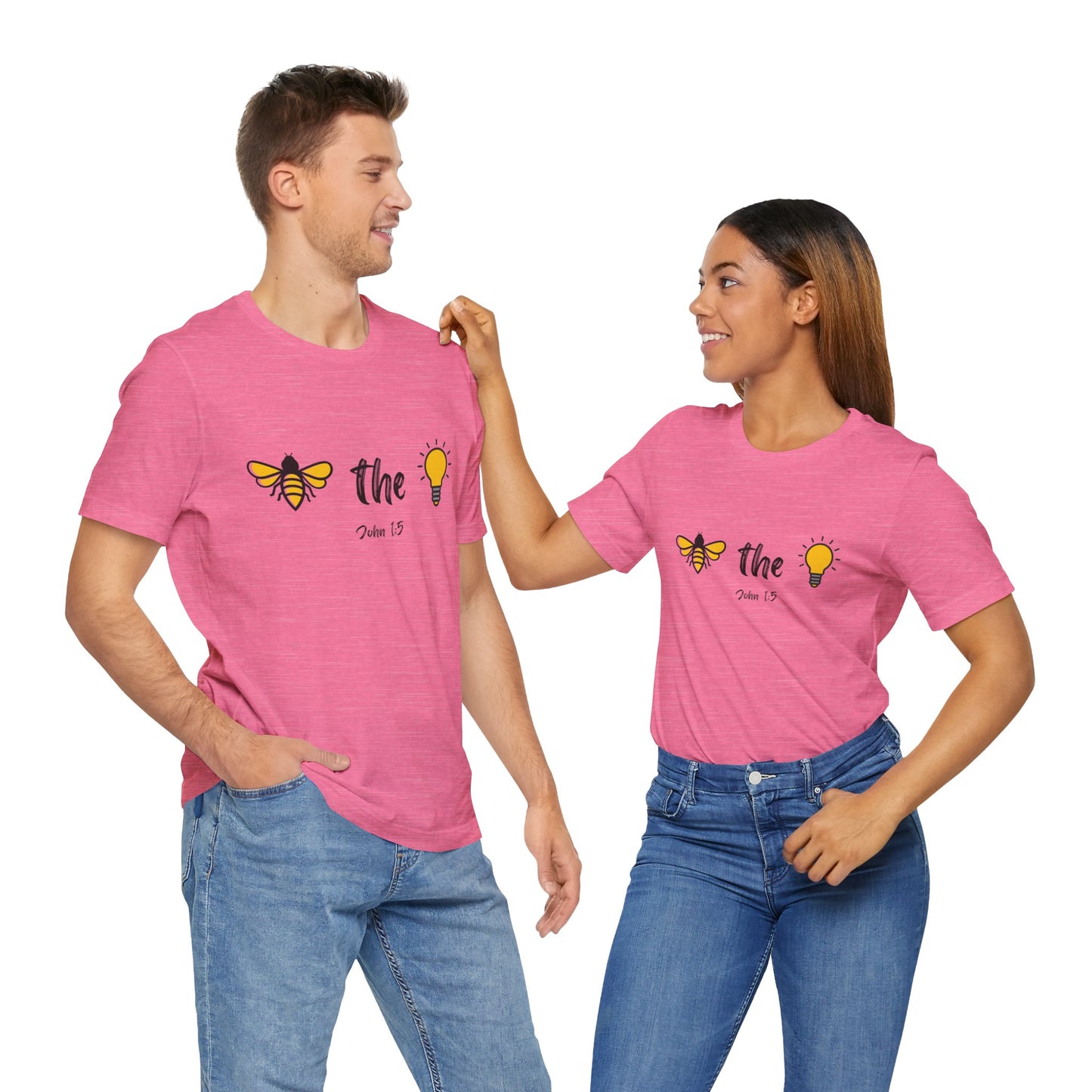 "Bee the Light" Jesus Shirt – Scripture T-Shirt for Men and Women Light and Cheerful Bee & Light Bulb Tee, Inspirational Gift, Summer Fashion, Nature Lover Shirt, Fun Daily Wear, Versatile Casual Top
