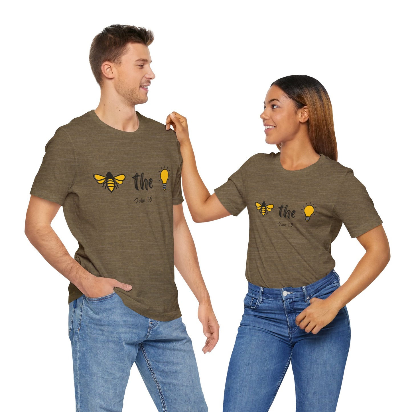 "Bee the Light" Jesus Shirt – Scripture T-Shirt for Men and Women Light and Cheerful Bee & Light Bulb Tee, Inspirational Gift, Summer Fashion, Nature Lover Shirt, Fun Daily Wear, Versatile Casual Top