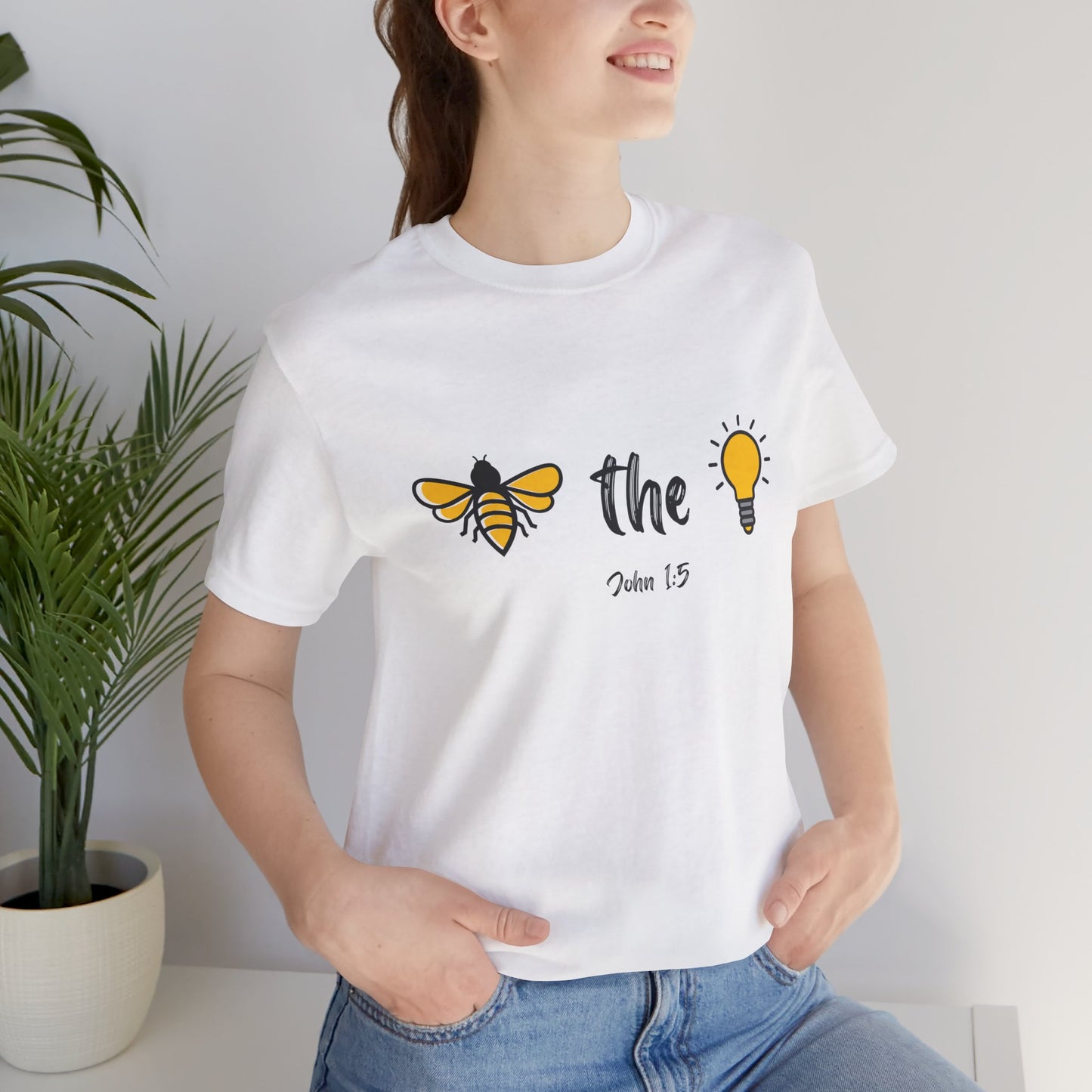 "Bee the Light" Jesus Shirt – Scripture T-Shirt for Men and Women Light and Cheerful Bee & Light Bulb Tee, Inspirational Gift, Summer Fashion, Nature Lover Shirt, Fun Daily Wear, Versatile Casual Top