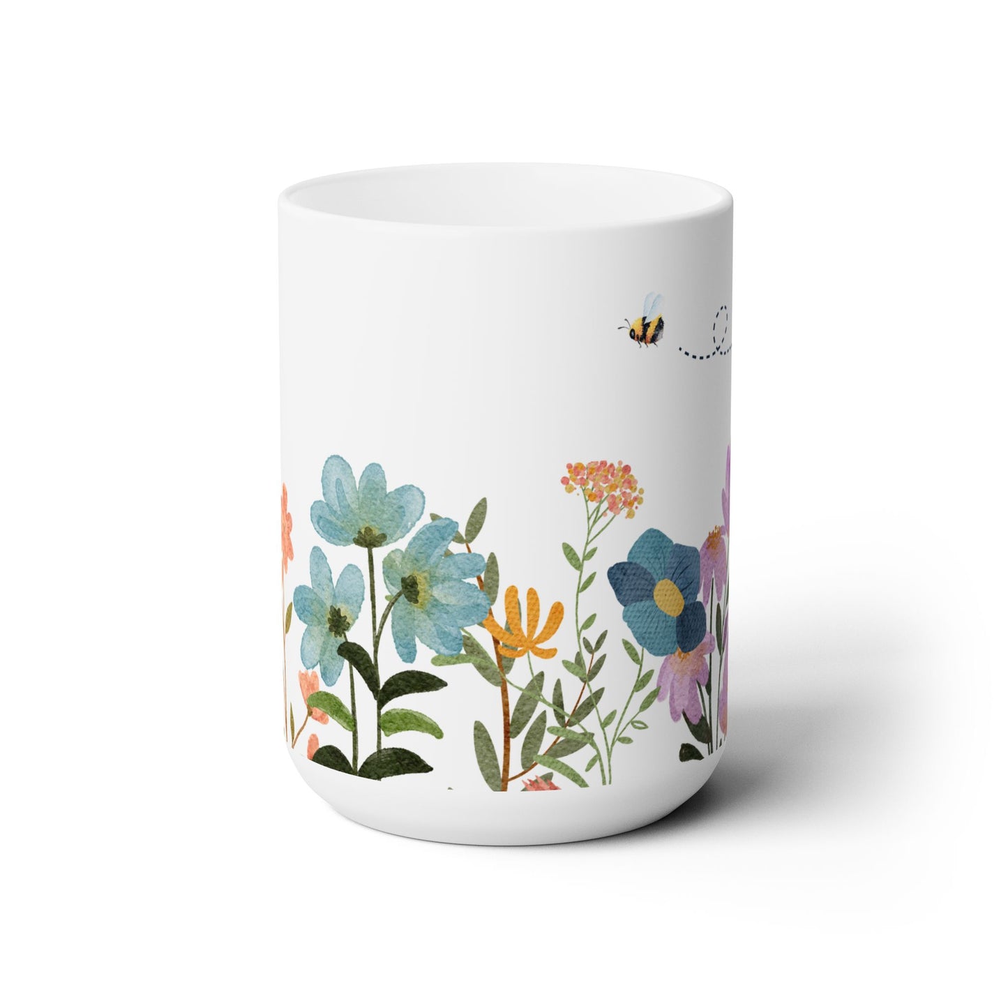 Wildflower mug, Bee mug, Watercolor blooms mug, Artistic flower mug,  Floral watercolor print, Pastel flower mug, Whimsical flower mug
