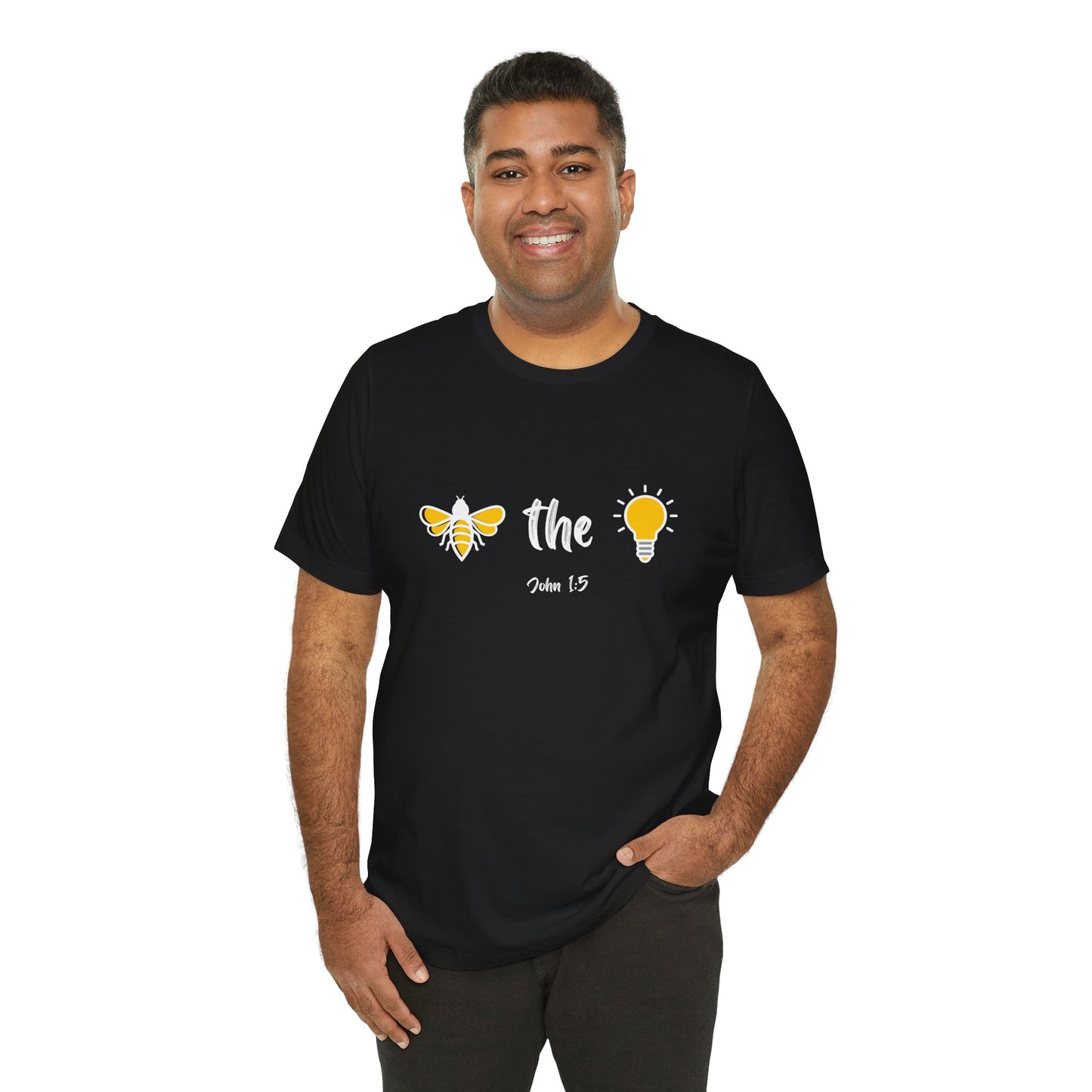 "Bee the Light" Jesus Shirt – Scripture T-Shirt for Men and Women Light and Cheerful Bee & Light Bulb Tee, Inspirational Gift, Summer Fashion, Nature Lover Shirt, Fun Daily Wear, Versatile Casual Top