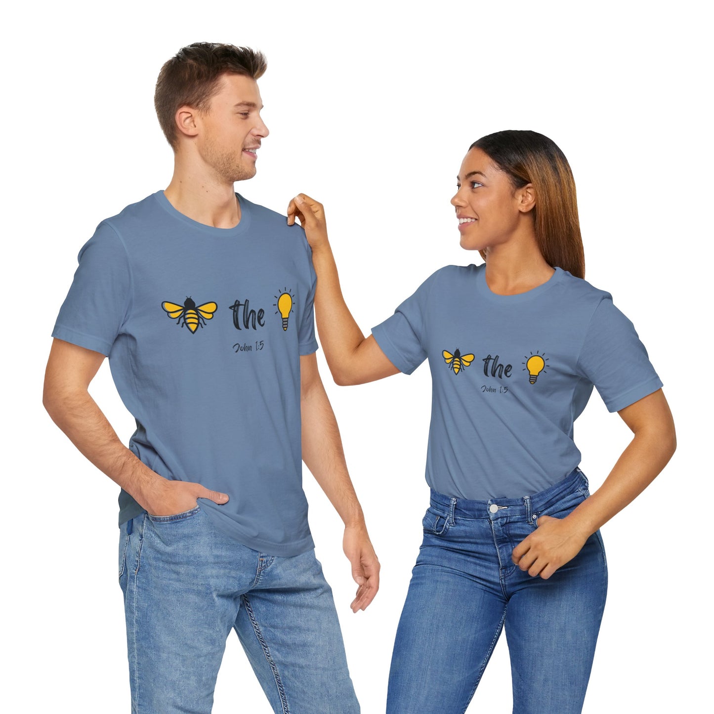 "Bee the Light" Jesus Shirt – Scripture T-Shirt for Men and Women Light and Cheerful Bee & Light Bulb Tee, Inspirational Gift, Summer Fashion, Nature Lover Shirt, Fun Daily Wear, Versatile Casual Top