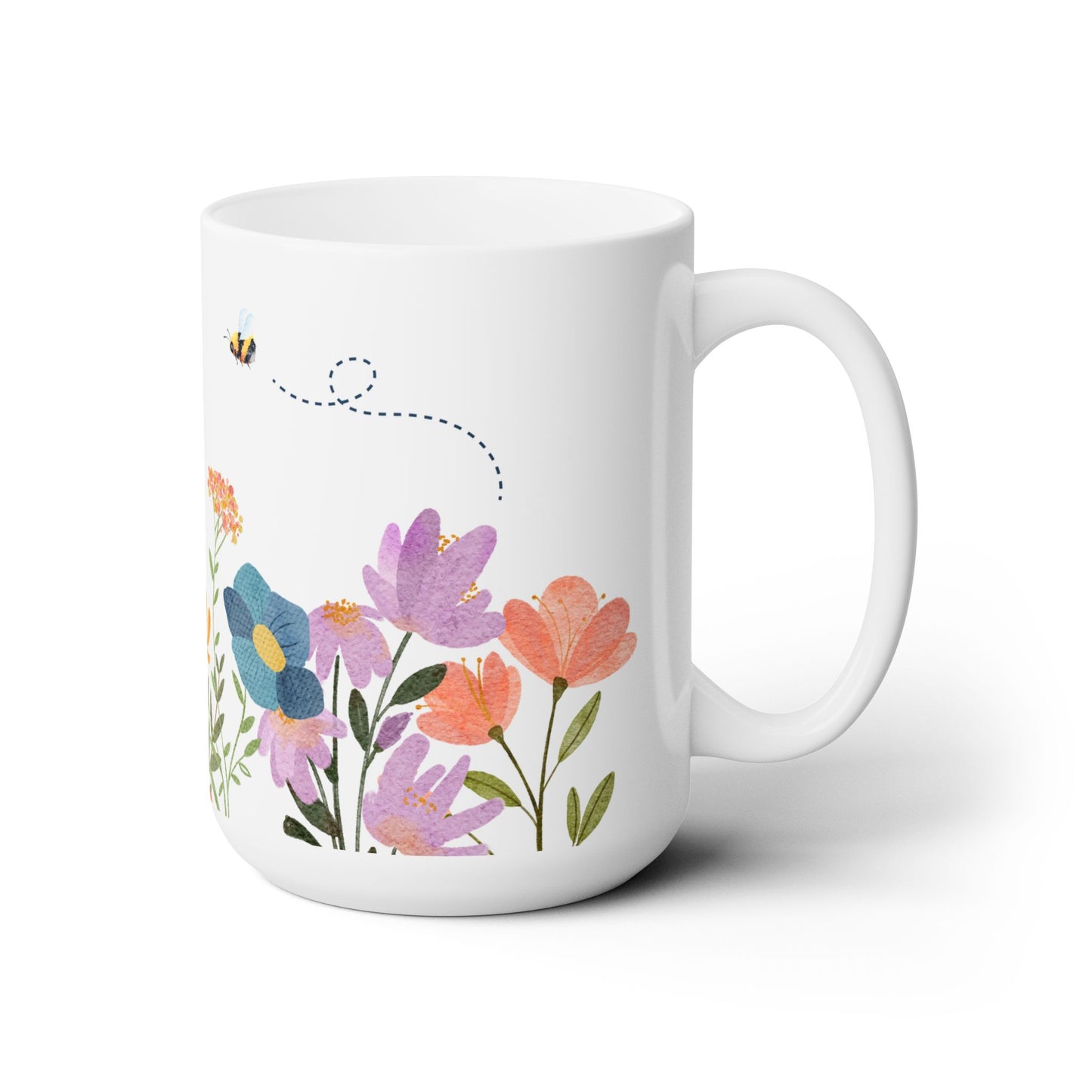 Wildflower mug, Bee mug, Watercolor blooms mug, Artistic flower mug,  Floral watercolor print, Pastel flower mug, Whimsical flower mug