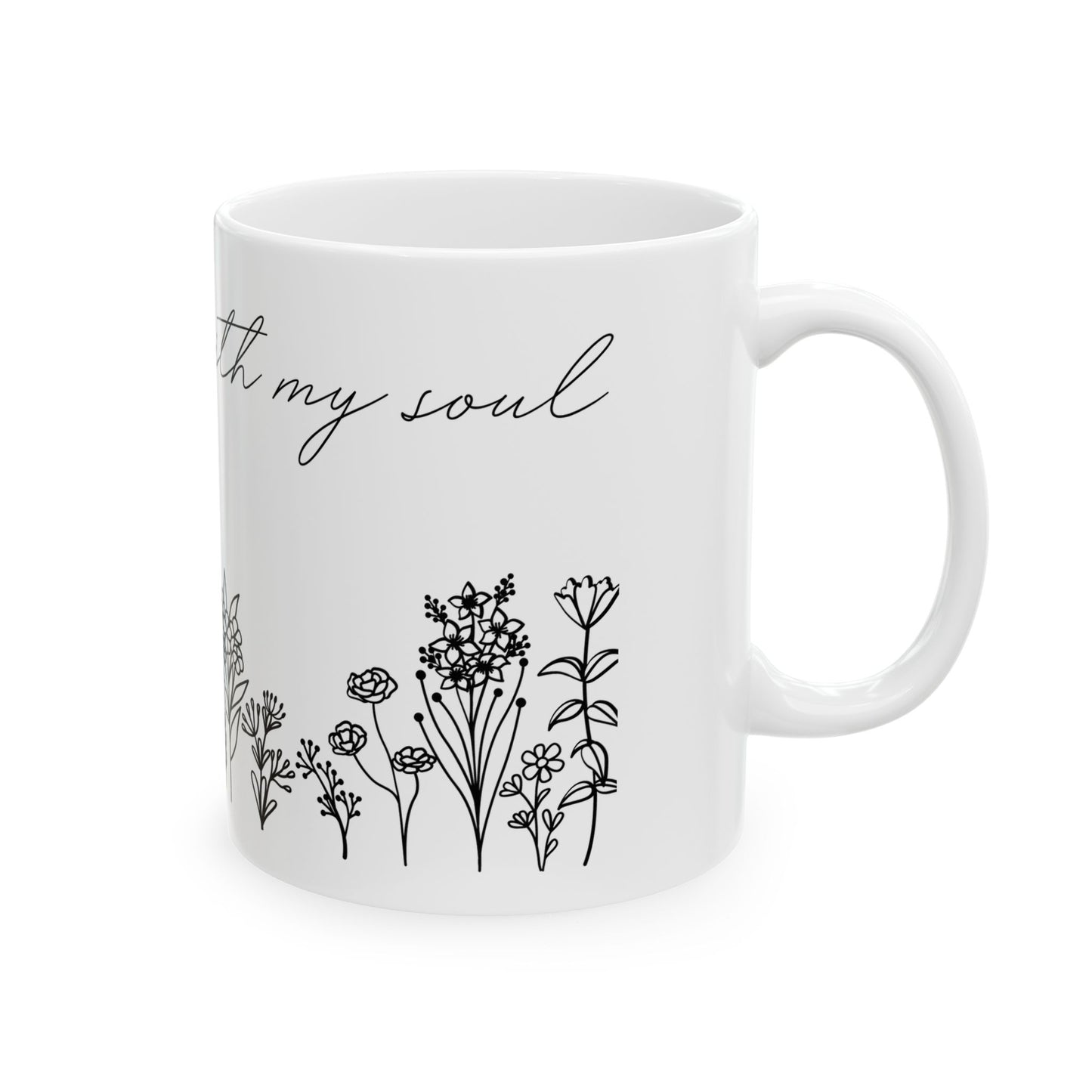 Mug with Line Art Flowers and 'It is Well with My Soul' Text
