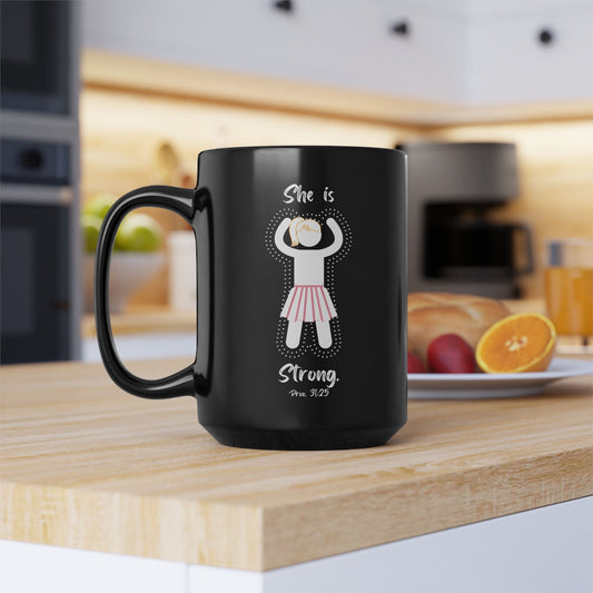 She is Strong, Scripture mug, Christian mug, Proverbs, Pastor gift, woman's gift, Women, Black mug